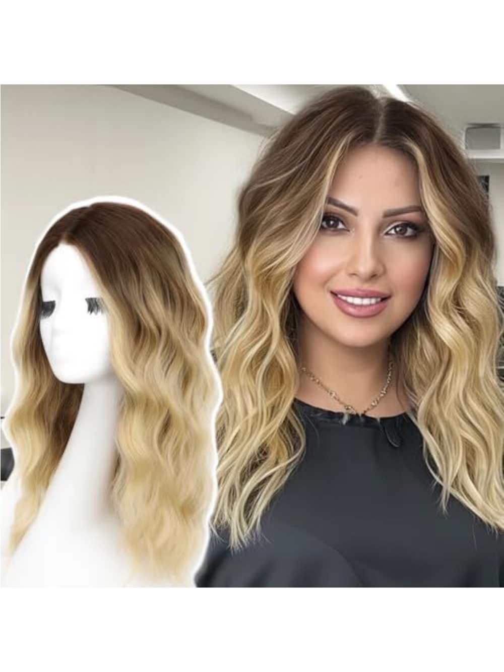 Wavy Ombre Lace Front Wig in Brown to Blonde